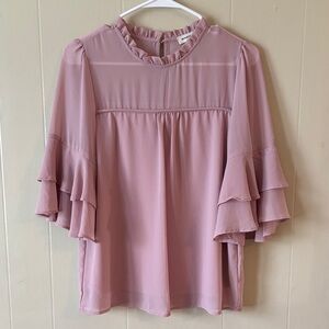 Monteau Mauve Ruffle Sleeve Blouse